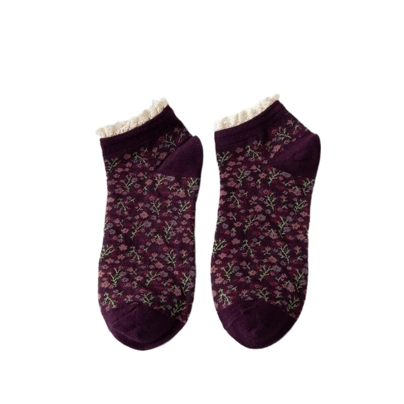 

New Spring Summer Ethnic Style Casual Lace Floral Print Low Tube Socks Women Fashion Ladies Sokken Retro Cotton Comfortable Sox