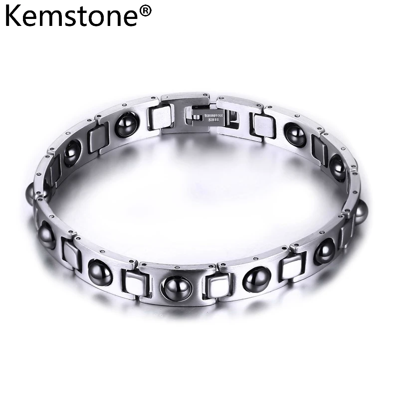 Модный мужской черный браслет из гематита и нержавеющей стали от Kemstone ювелирные