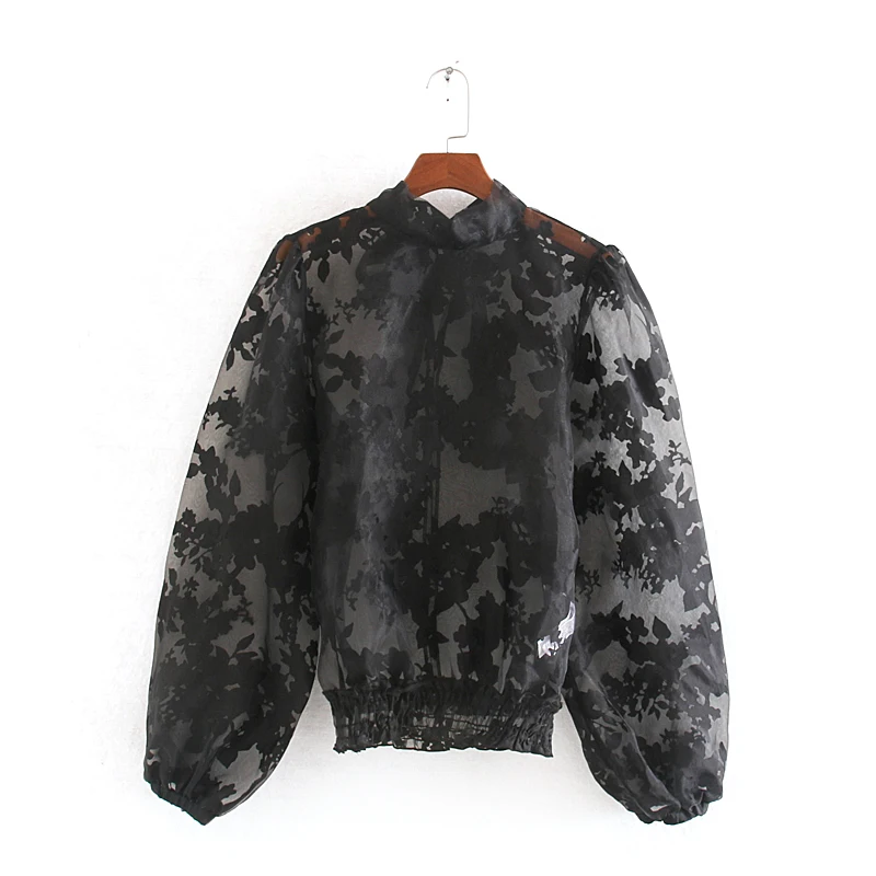 Стильная женская черная блузка Осень 2019 Новая модная прозрачная рубашка с