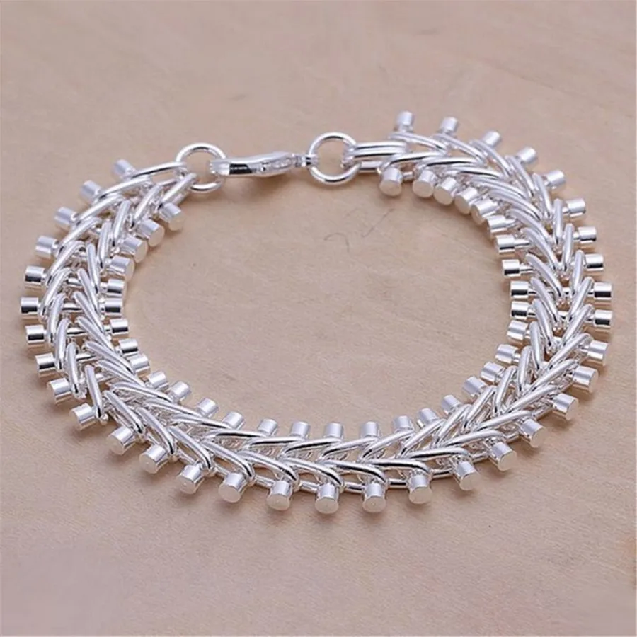 

High Quality 925 Silver Woven Exquisite Jewelry Men's Fishbone Bracelet For Women Man Party Charm Jewelry Gift