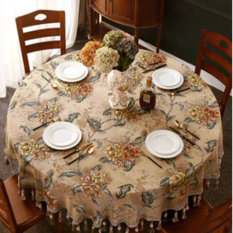 

European luxury round table cloth, jacquard round table cover, embroidered table cloth, used for wedding / Banquet decoration