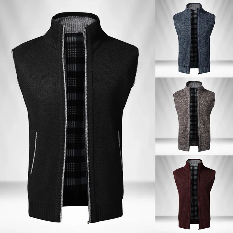 Осень-зима 2020 мужской свитер пальто теплый кардиган без рукавов на молнии