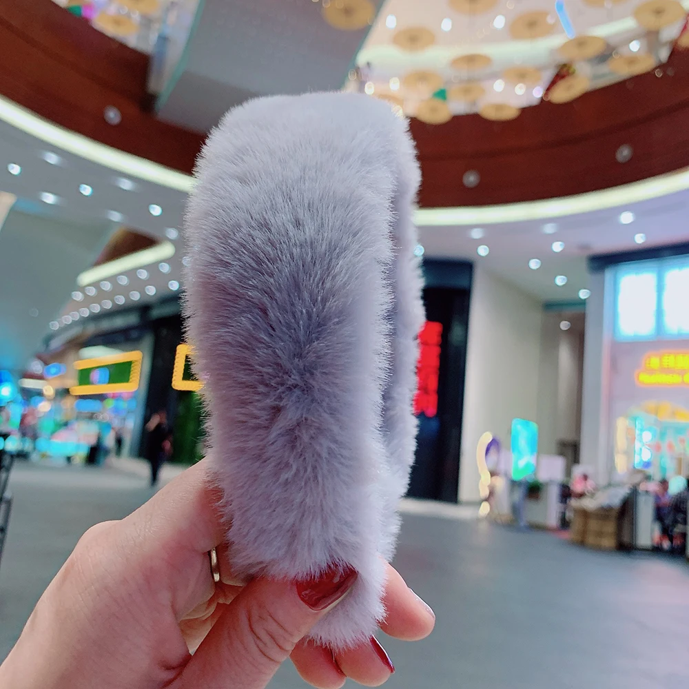 

Sweet Retro Women Elegant Rabbit Fur Width Hairbands Hair Accessories 12 Colours Temperament Headbands 2020