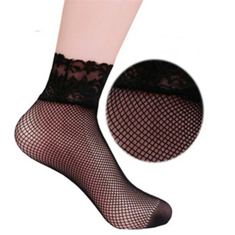 Летние сетчатые женские носки Jeseca сексуальные кружевные черные короткие для