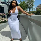 Женское трикотажное облегающее платье макси CM.YAYA, эластичное длинное платье-карандаш средней длины без рукавов, Бандажное Ребристое платье с V-образным вырезом, новинка 2021