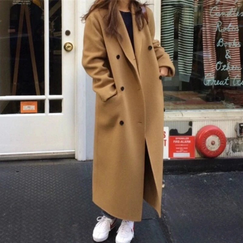 

2022 New Korea Jackets For Women Winter Autumn Long Wool Coat Female Woolen Overcoat Long Sleeve Double Breasted Outerwear