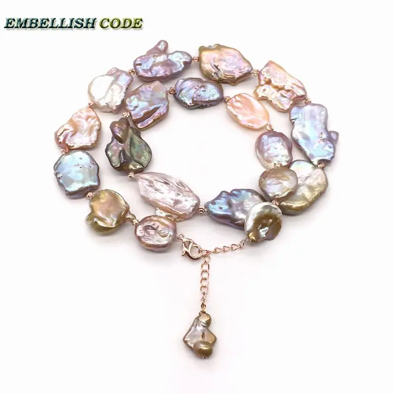 High Class Decor Good Lustrous Pearl Necklace Keshi Irregular Square Baroque Style Peach Golden Mixed Freshwater Fine Jewelry | Украшения и