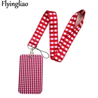 simple red lattice credit card id holder bag student women travel bank bus business card cover badge accessories gifts