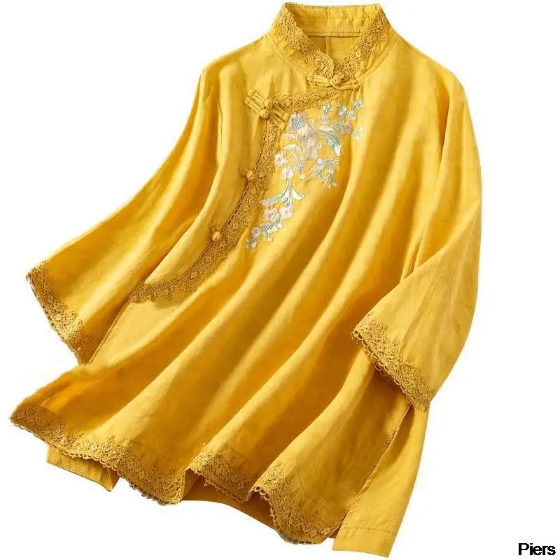 Рубашка в китайском стиле винтажные Топы Ципао женское традиционное китайское