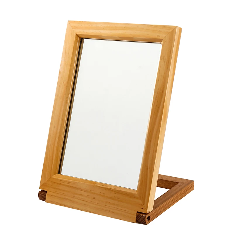 

European HD Foldable Mirror Home Bedroom Bathroom Desktop Wooden Decoration Makeup Mirror Simple Cosmetic Dresser Beauty Miroir