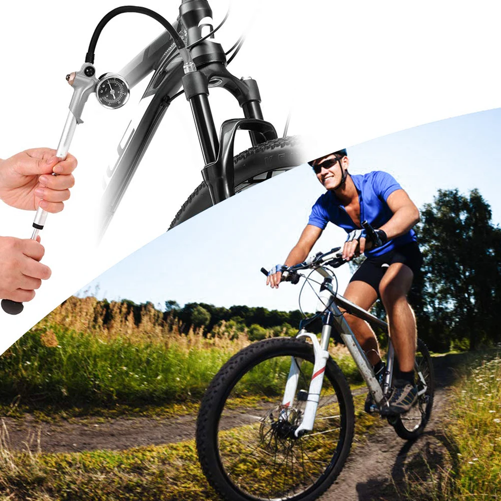 

Foldable 300psi High-Pressure Bike Air Shock Pump With Lever & Gauge For Fork & Rear Suspension MTB Mountain Bicycle Silver