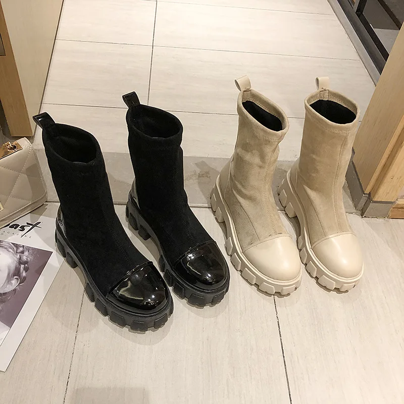 

Black Sock Boots Women 2021 New Punk Gothic Shoes Ankle Boots Platform Shoes Women White Sock Boots