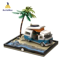 buildmoc t2 model tourist van building blocks kit beach camper car bricks assemble vehicle toys for children birthday xmas gifts