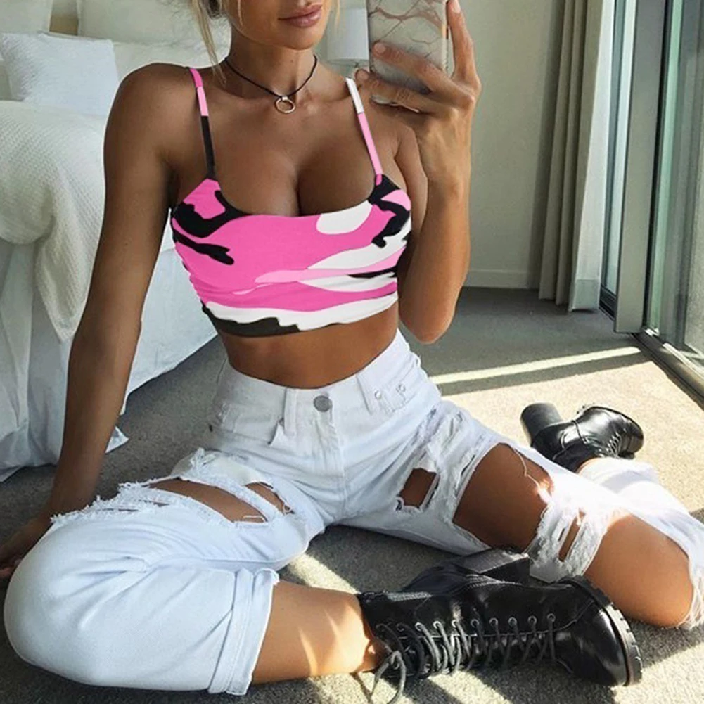 Женская камуфляжная блузка на тонких бретельках без рукавов | одежда