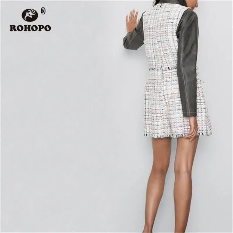 ROHOPO без рукавов с круглым воротником твидовый в клетку комбинезон кисточками