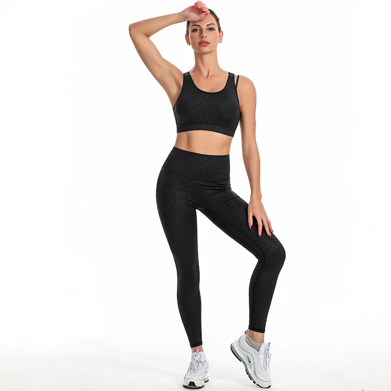 Новый комплект для йоги Женская одежда спортзала бюстгальтер леггинсы с высокой