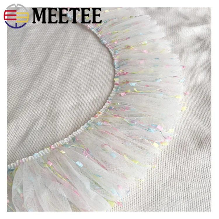 1 м/катушка 10 см широкая шифоновая плиссированная Кружевная Сетка с кисточками 3D