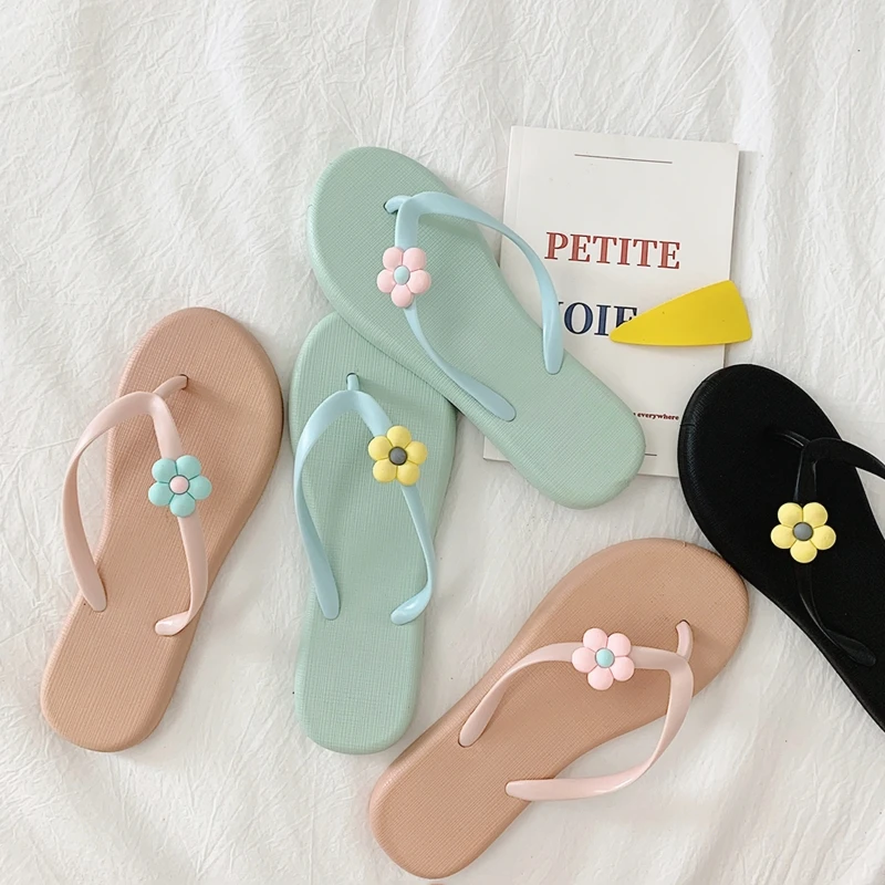Шлепанцы женские с цветами Симпатичные сандалии для девочек без застежки