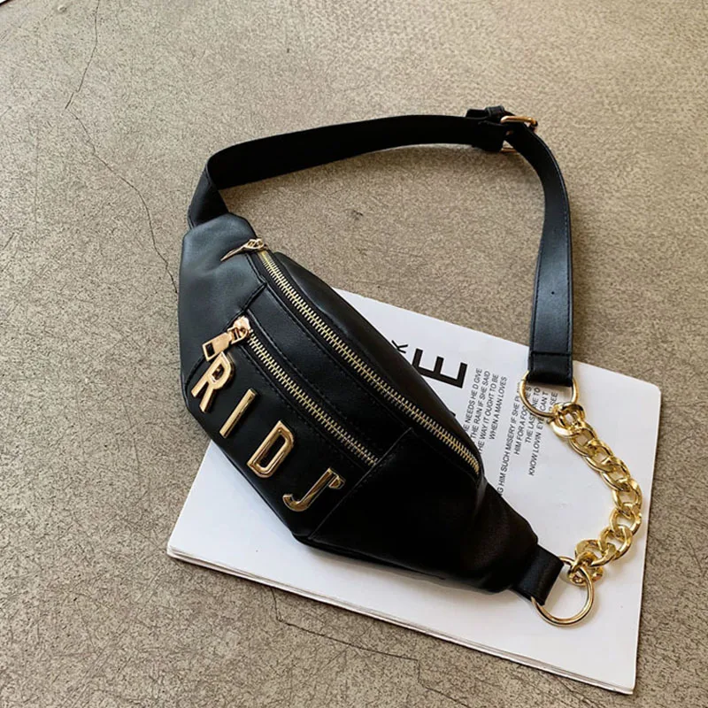 

Women's Waist Bag Fashion Letter Fanny Pack PU Leather Belt Bag Female Chain Crossbody Chest Bags Banana Hip Purse Small Pocket