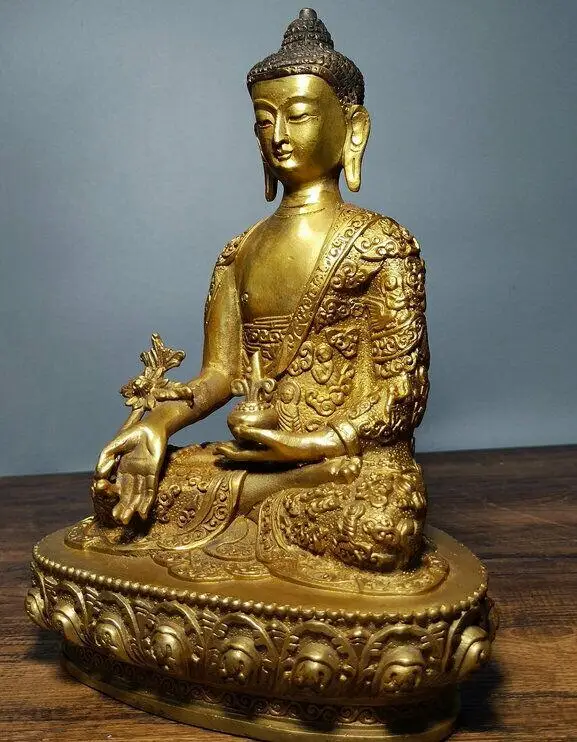 9 &quotСтарый тибетский буддистский храм медная позолота менла медицина Будда