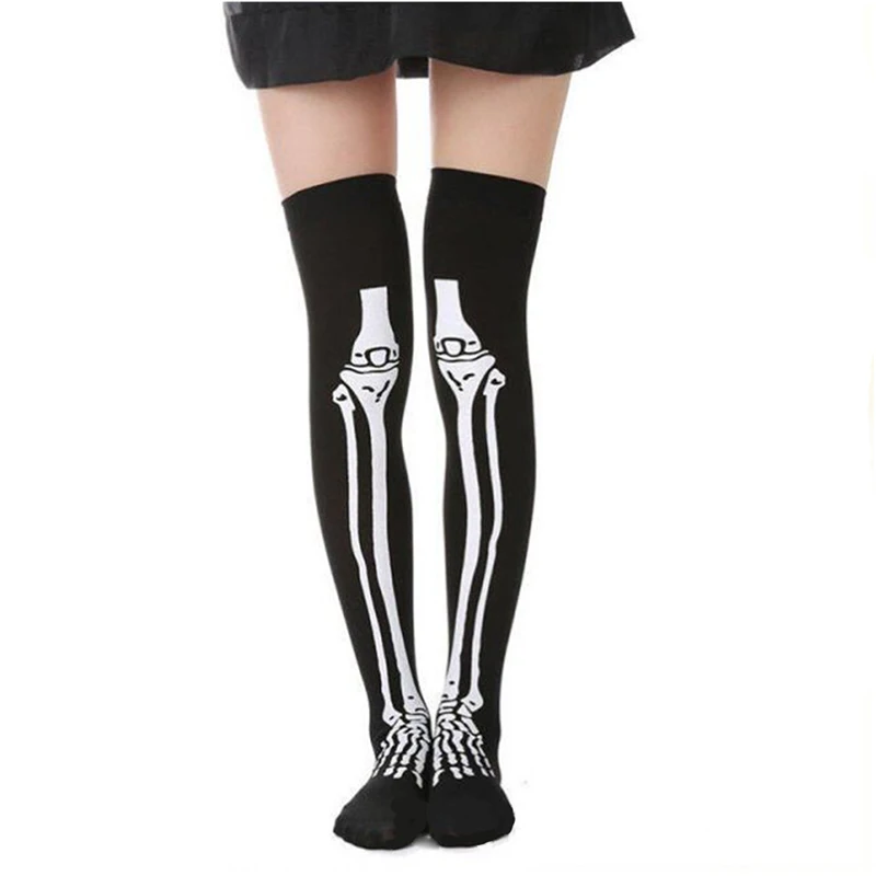 Носки выше колена COS в готическом стиле высокие носки с принтом крови черепа