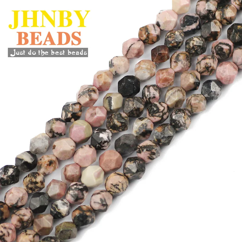 JHNBY граненый черный родонит натуральный камень 8 мм 45 шт. красные разделительные