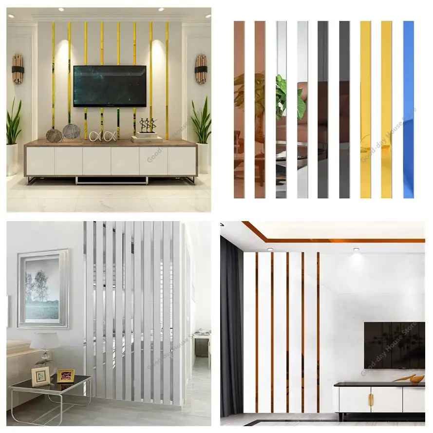 

20 pcs Waist Lines Acrylic Mirror Wall Stickers for Living Room Modern Lines Wall Sticker Bedroom Geometry Luxury Home Decor