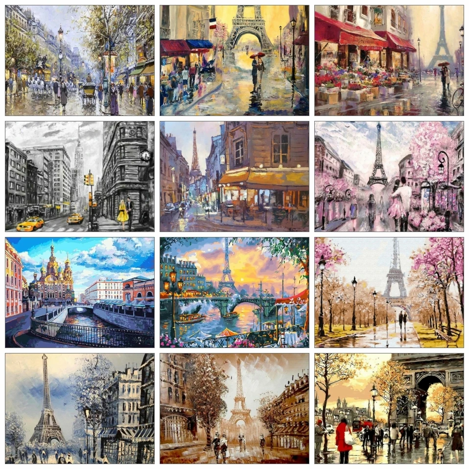 

AZQSD City Painting By Numbers For Adults Scenery Home Decor Gift Wall Art Acrylic Oil Painting By Numbers Street Tower