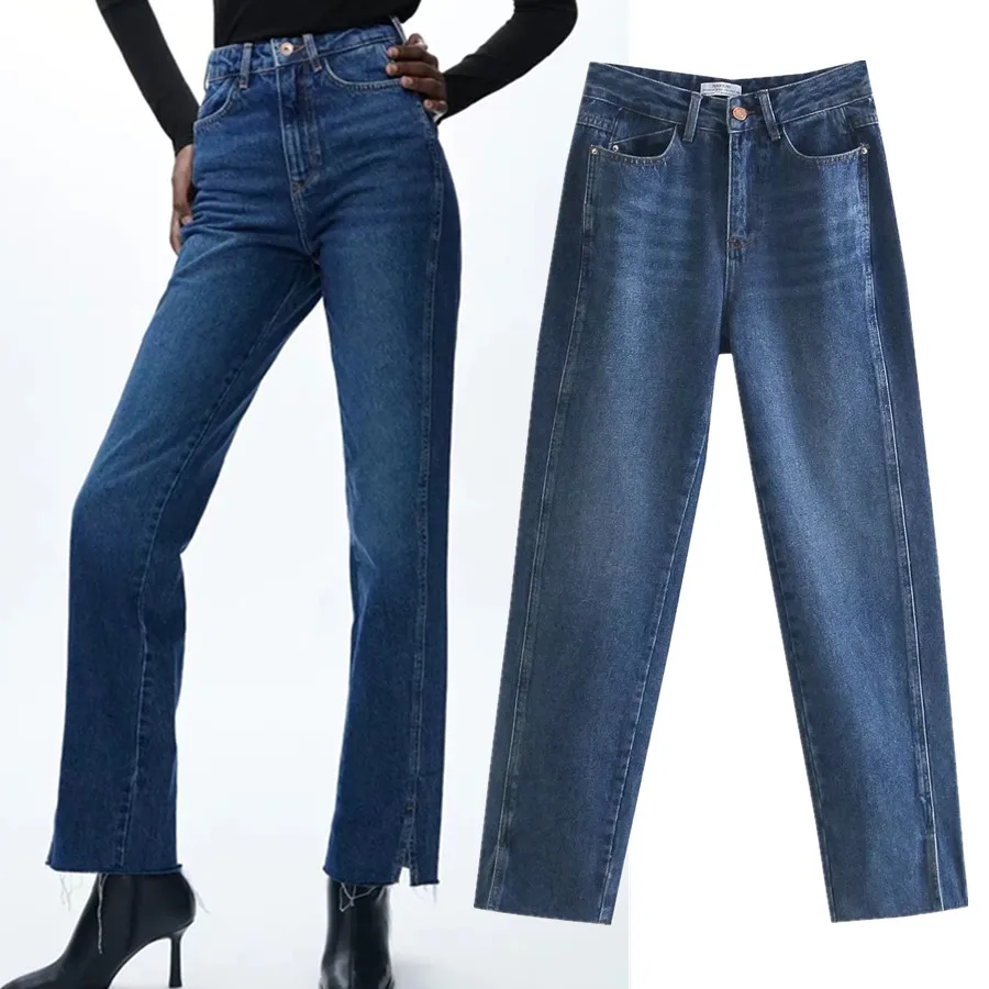 

Jenny&Dave Retro Mom Patchwork High Waist England Jeans Woman Washed Burrs Ripped Jeans For Women Boyfriend Jeans For Women