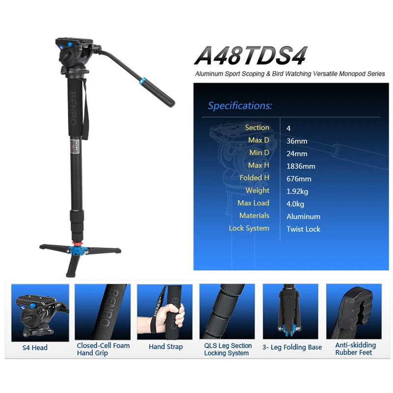 Профессиональный видео монопод с шаром для головы Спортивная тренога наблюдения