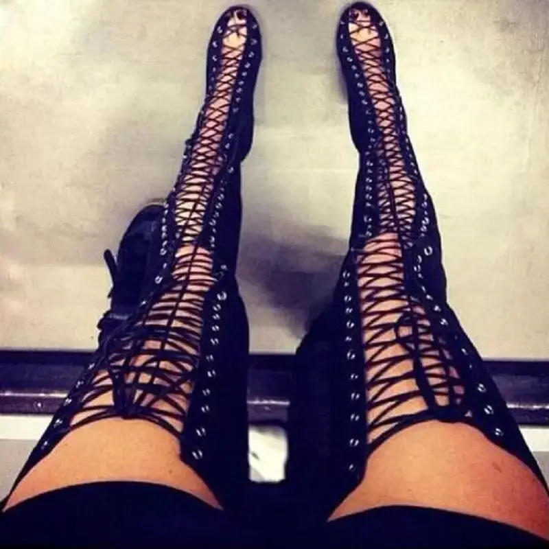 

2020 large autumn and winter new strap high heeled boots fish beak thin heel knee high boots