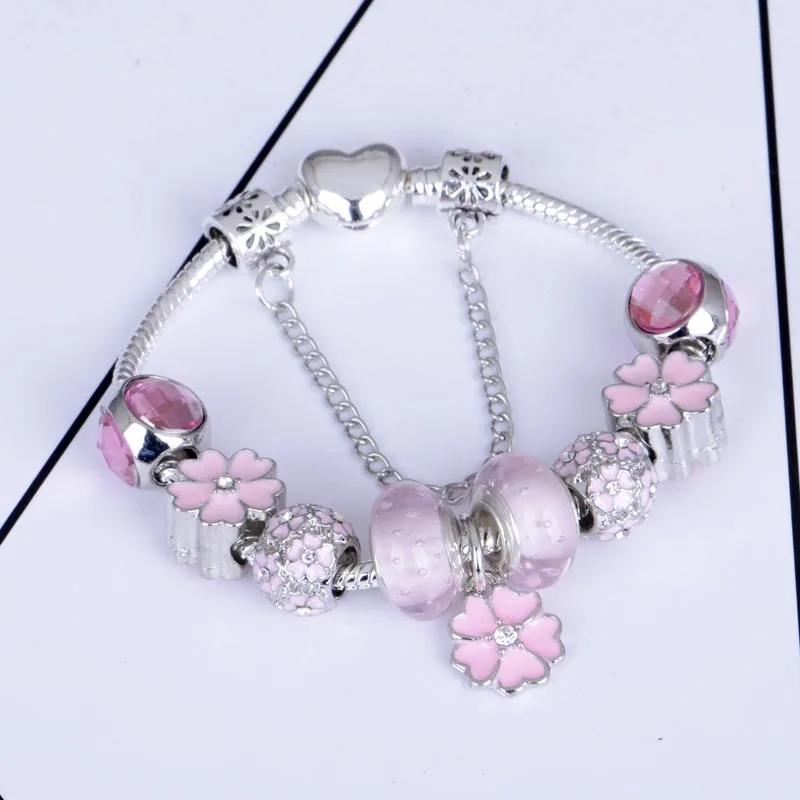 2020 небольшой свежий браслет с магнолией Сковорода в семейном стиле Розовый Дейзи