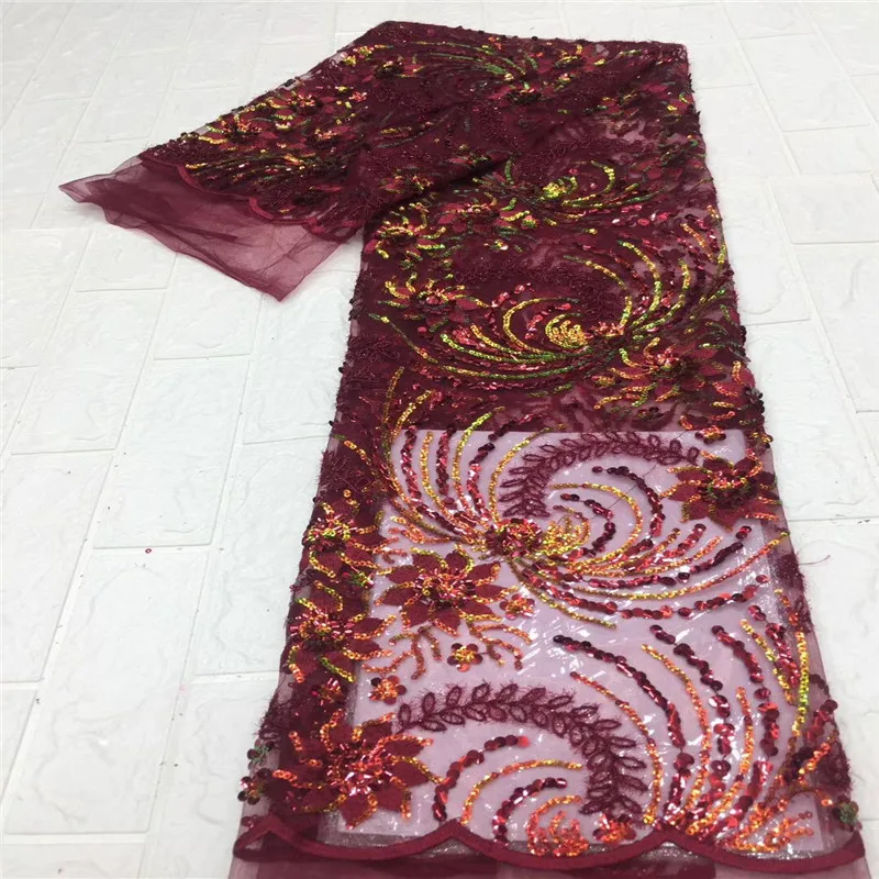Вышитые блестками кружевной ткани красный/Золотая африканская сетчатая