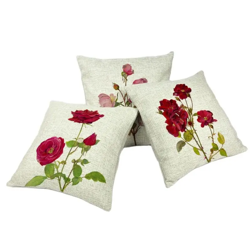 Красивые растения романтическая Роза Печать Подушка Набор Хлопок Лен цветок