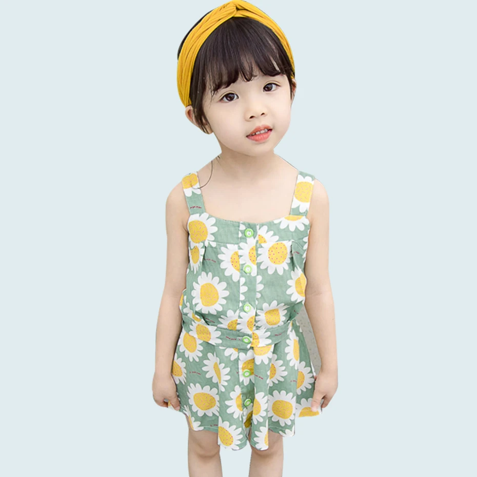 Детская одежда жилет на бретелях с цветочным рисунком для девочек + юбка комплект