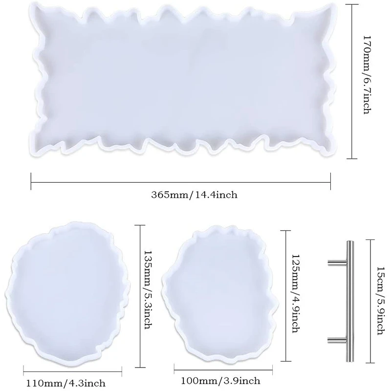 Поднос из силиконовой смолы и формы для горки 2 шт. Серебристые ручки пресс