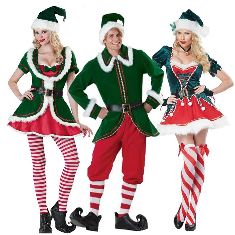 

Christmas Cosplay Costume Set Christmas Tree Coat With Pants/Splicing Dress Set For Adults Man Woman House Party Without Socks