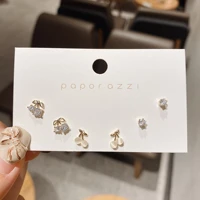 wholesale silver plated simple cute cherry earrings girl heart opal zircon small multi pair set female gift
