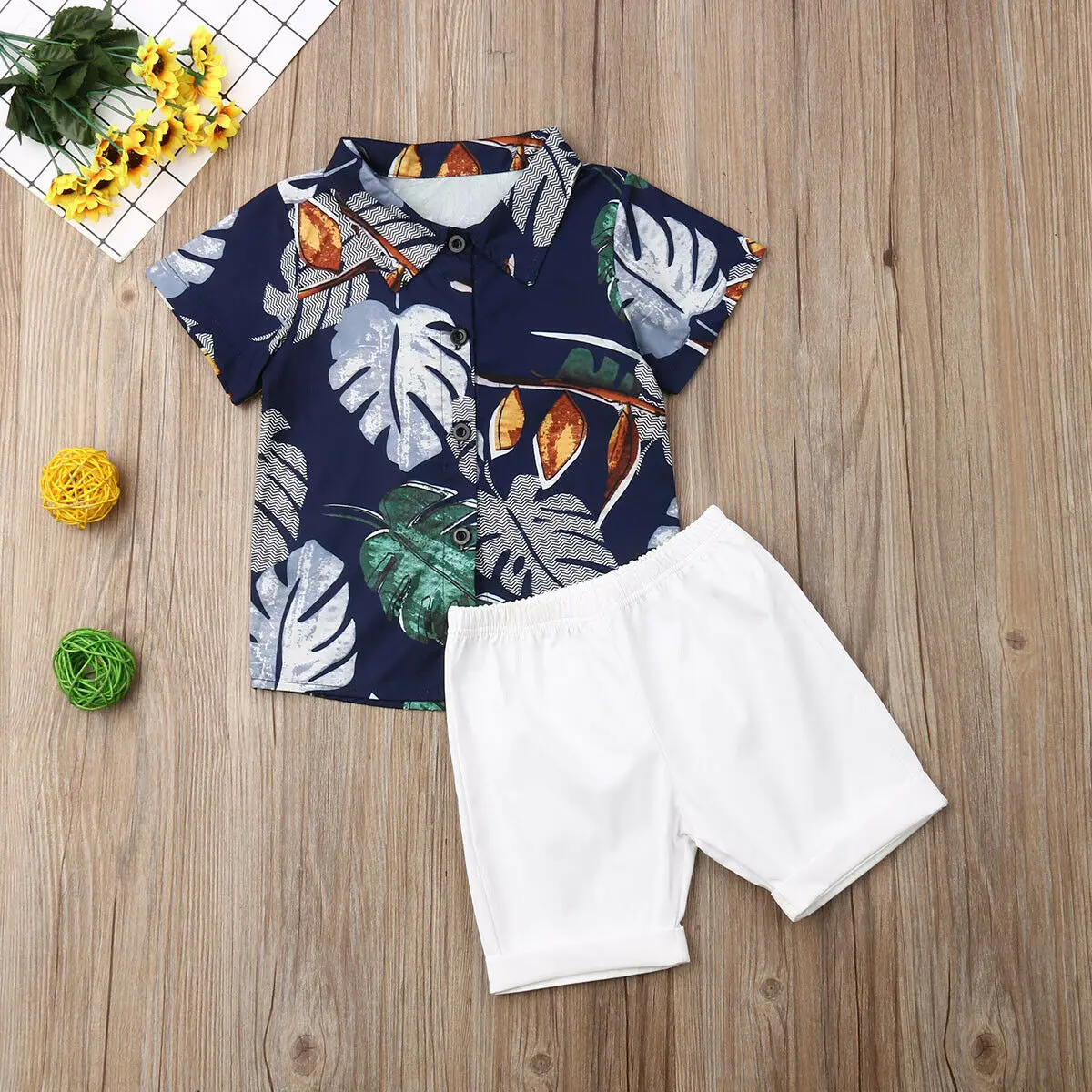 

Fashion Summer Toddler Cute Baby Kids Boy British leaf printed Tops T-shirt Short Pants Outfit Set Clothes