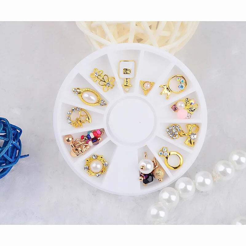 12 шт. металлическая жемчужина для дизайна ногтей Золотая подвеска стразы