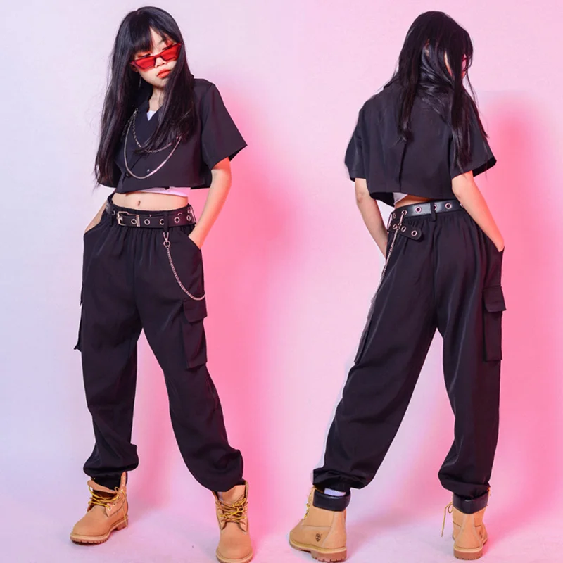 Новинка танцевальные костюмы для девочек в стиле хип-хоп черный топ с коротким