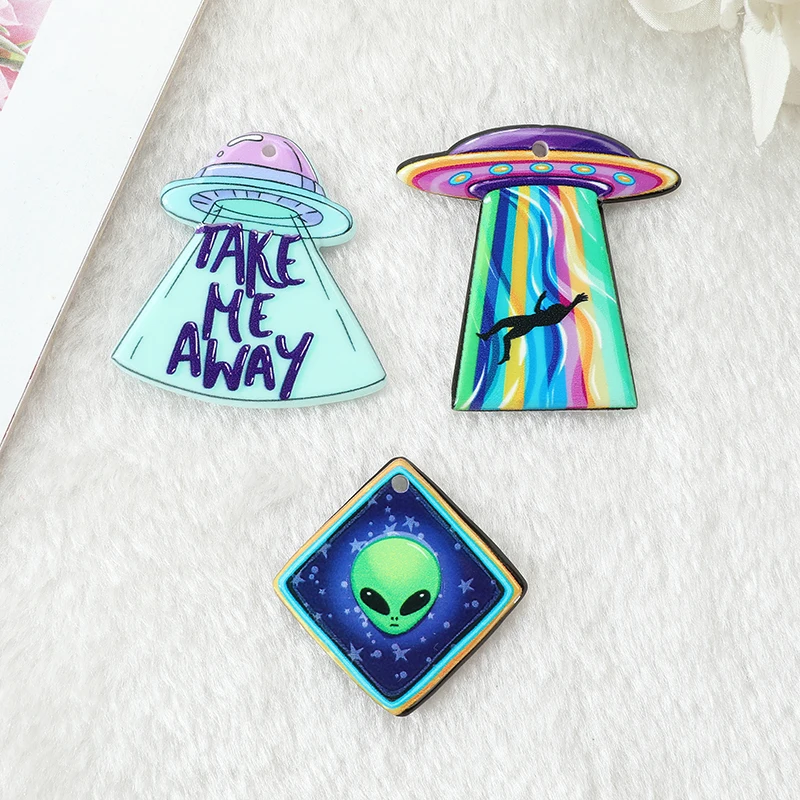 

12Pcs Spaceship Charms Cartoon Acrylic Spacecraft Jewlery Findings For Earring Necklace Diy Making