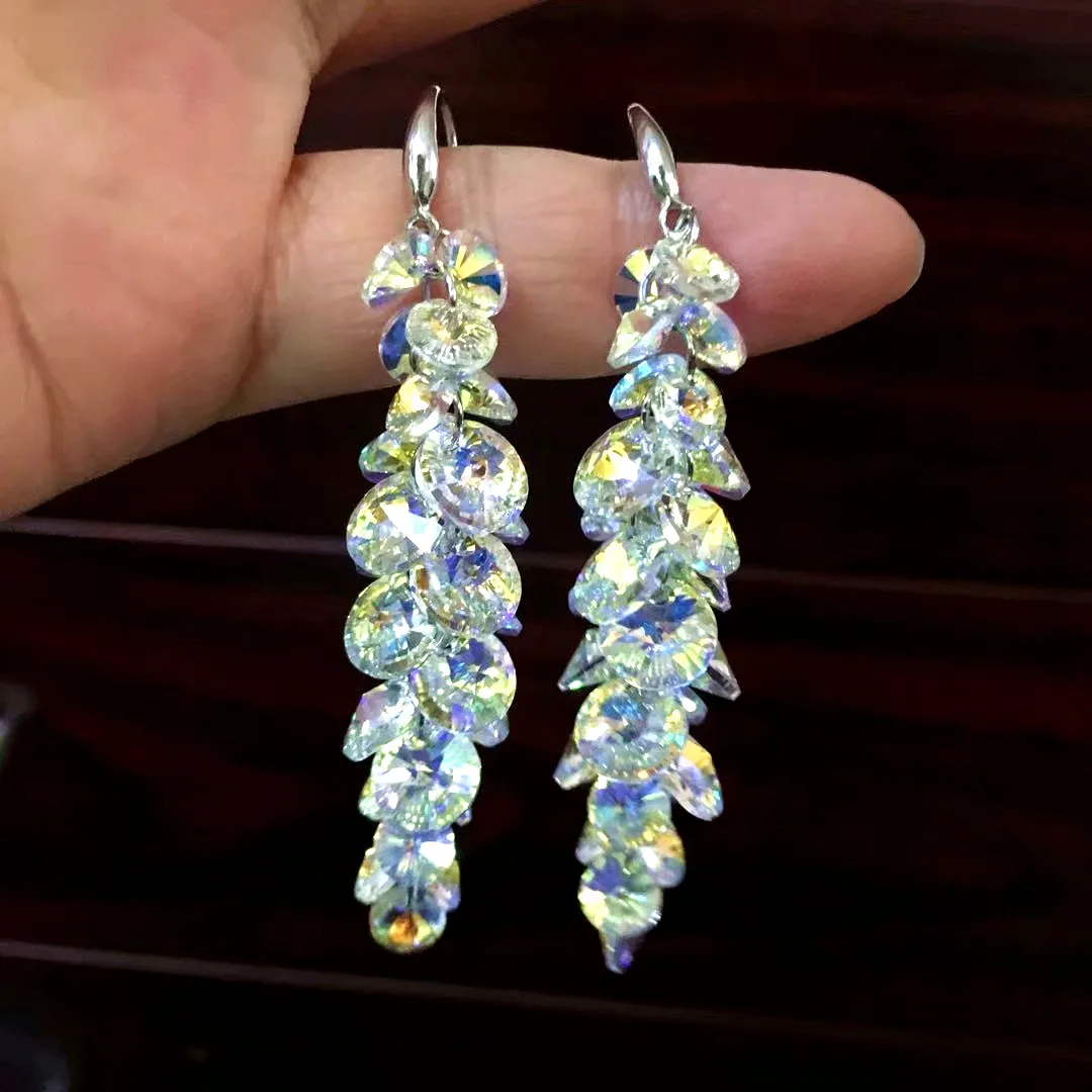 Женские длинные серьги с кристаллами Ms Betti сережки на крючке 925 пробы элементами