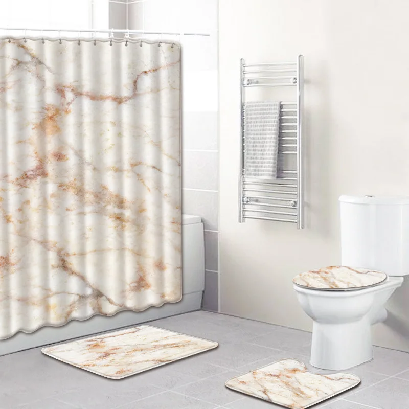 Черный и белый мраморный узор занавеска для душа/коврик ванной/коврик унитаза