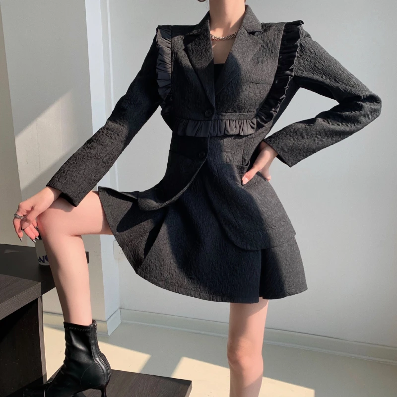 

2021 Spring Chandal Mujer Two Piece Set Women Blazers Skirt Suits Chandal Mujer Ensemble Femme Jogging Femme Ropa Mujer