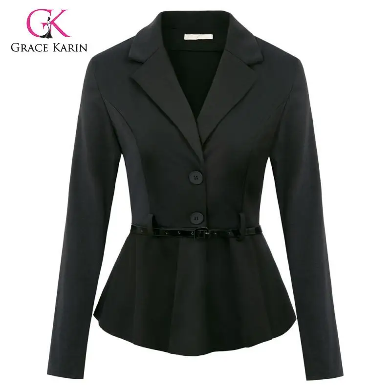 Женский блейзер с длинным рукавом Grace Karin черный поясом украшенный одежда женская