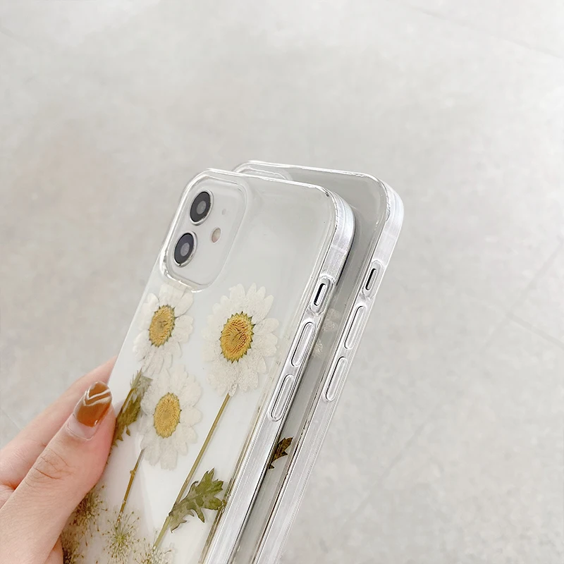 

Cute real sun flower Phone case For iphone 12 11 pro max 12mini XS MAX XR X 7 8 plus SE20 21 new transparent Soft silicone cover