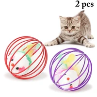 funny cat toy mouse cage ball plastic artificial colorful cat scratch ball toy interactive pet kitten teasing ball toys supplies