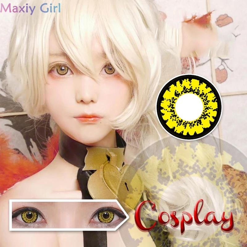 Косметические контактные линзы для глаз с красивым черным, желтым и зеленым цветом для Хэллоуина и косплея.