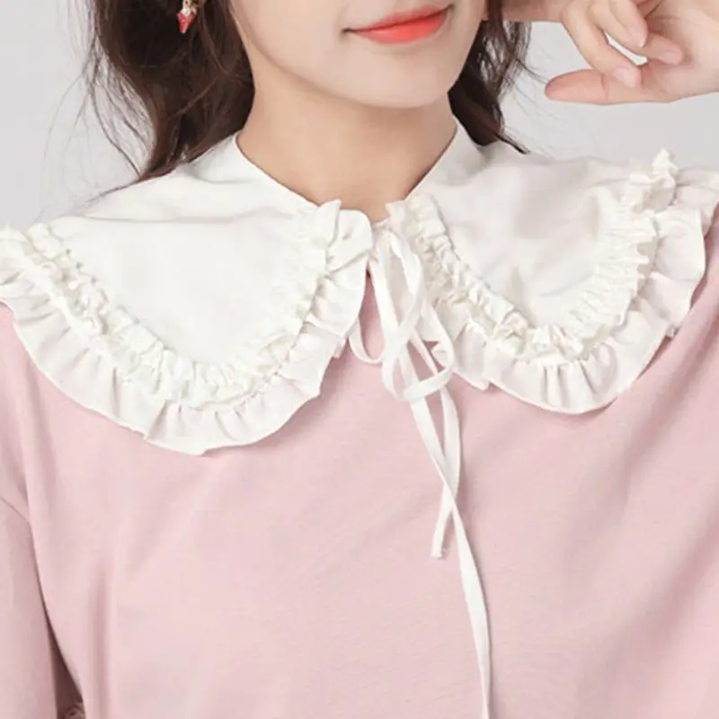 

Women Girls Collars Fake Collar Solid White Black Neckline Neckband Lolita Doll Double Layer Ruffles Fake Collar Shoulder Wrap